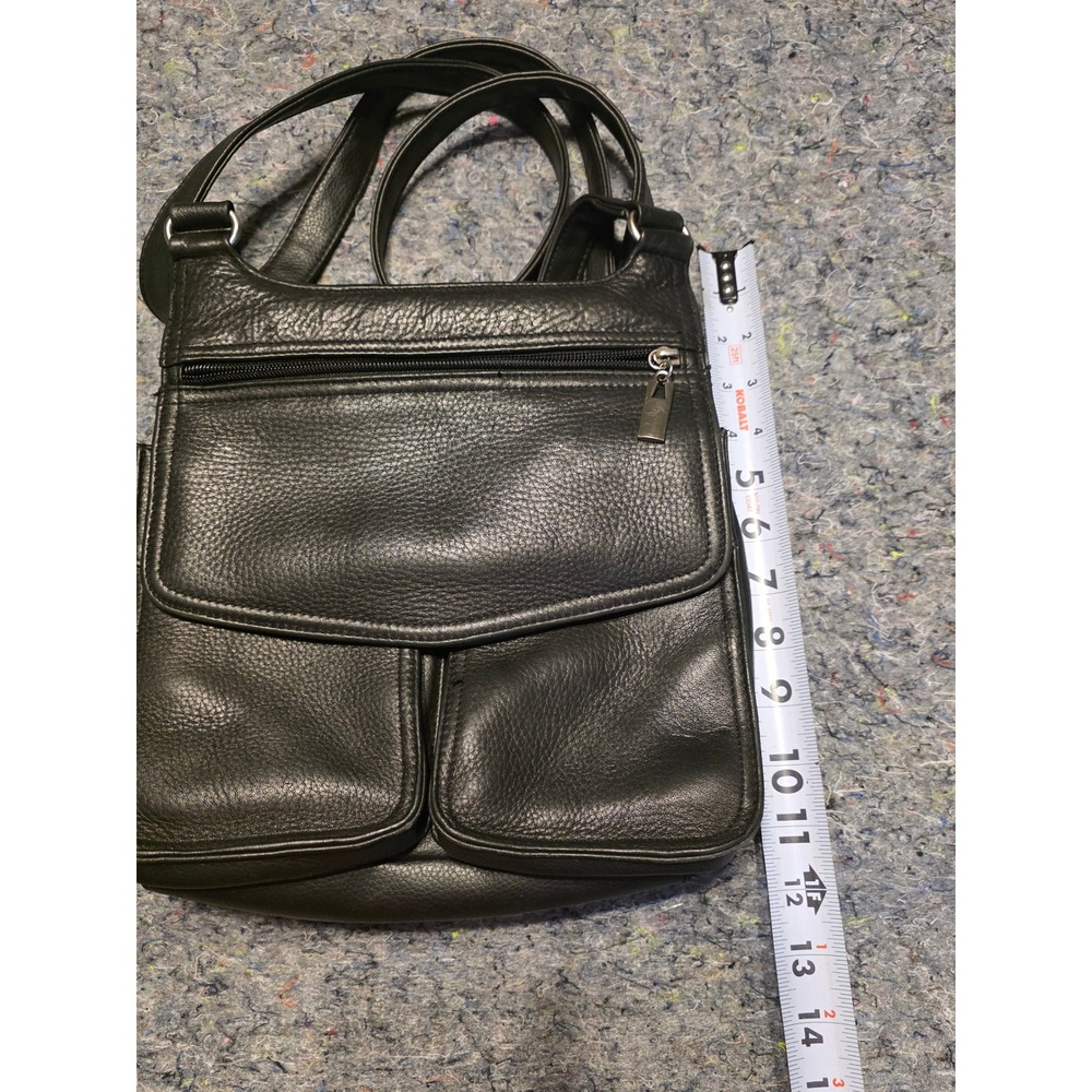 902 St Johns Bay Blk Pebbled Leather Crossbody Bag Multi Pocket Organizer Purse